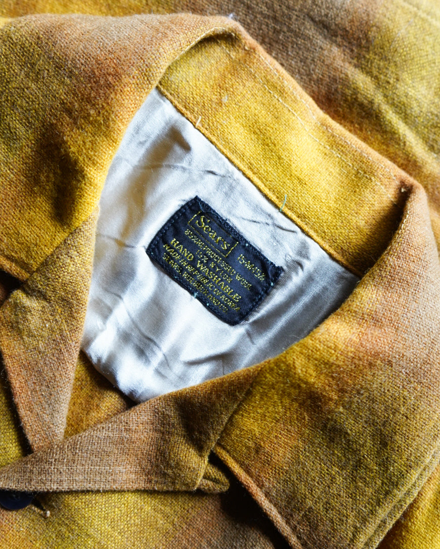 70's sears ombre check open collar wool shirts