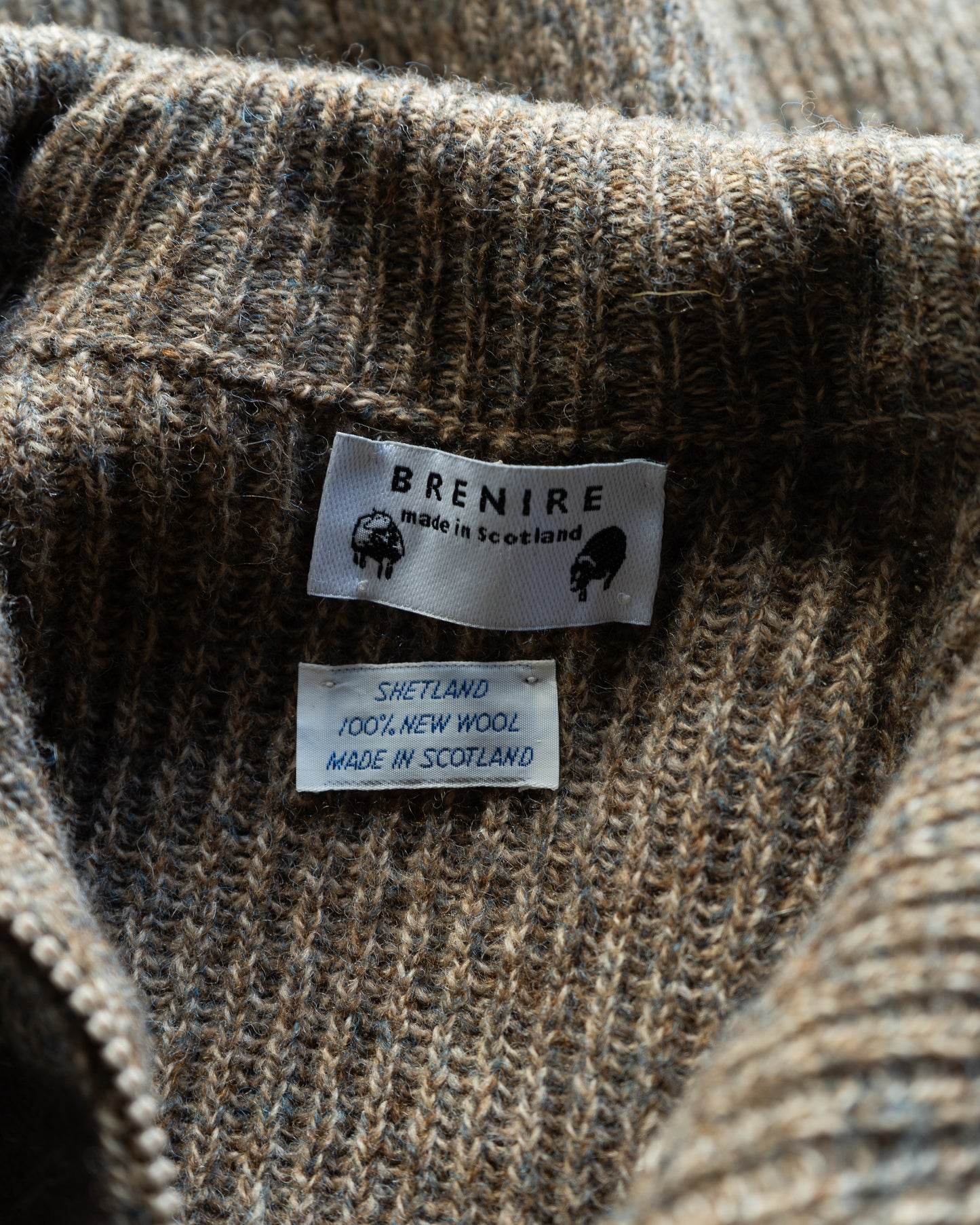 switching leather wool nep knit jacket "made in Scotland"