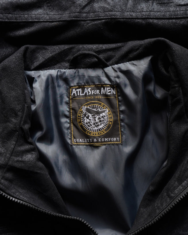 ATLAS FOR MEN fake leather zip-up stand collar jacket