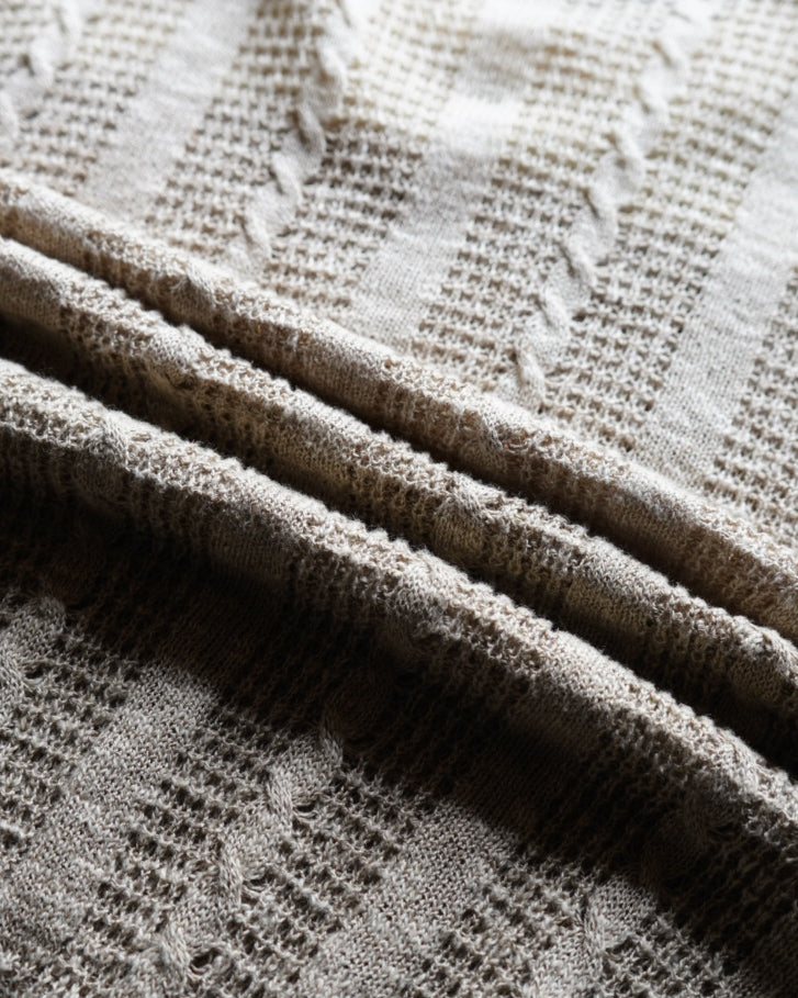 gauze cable crew neck knit sweater