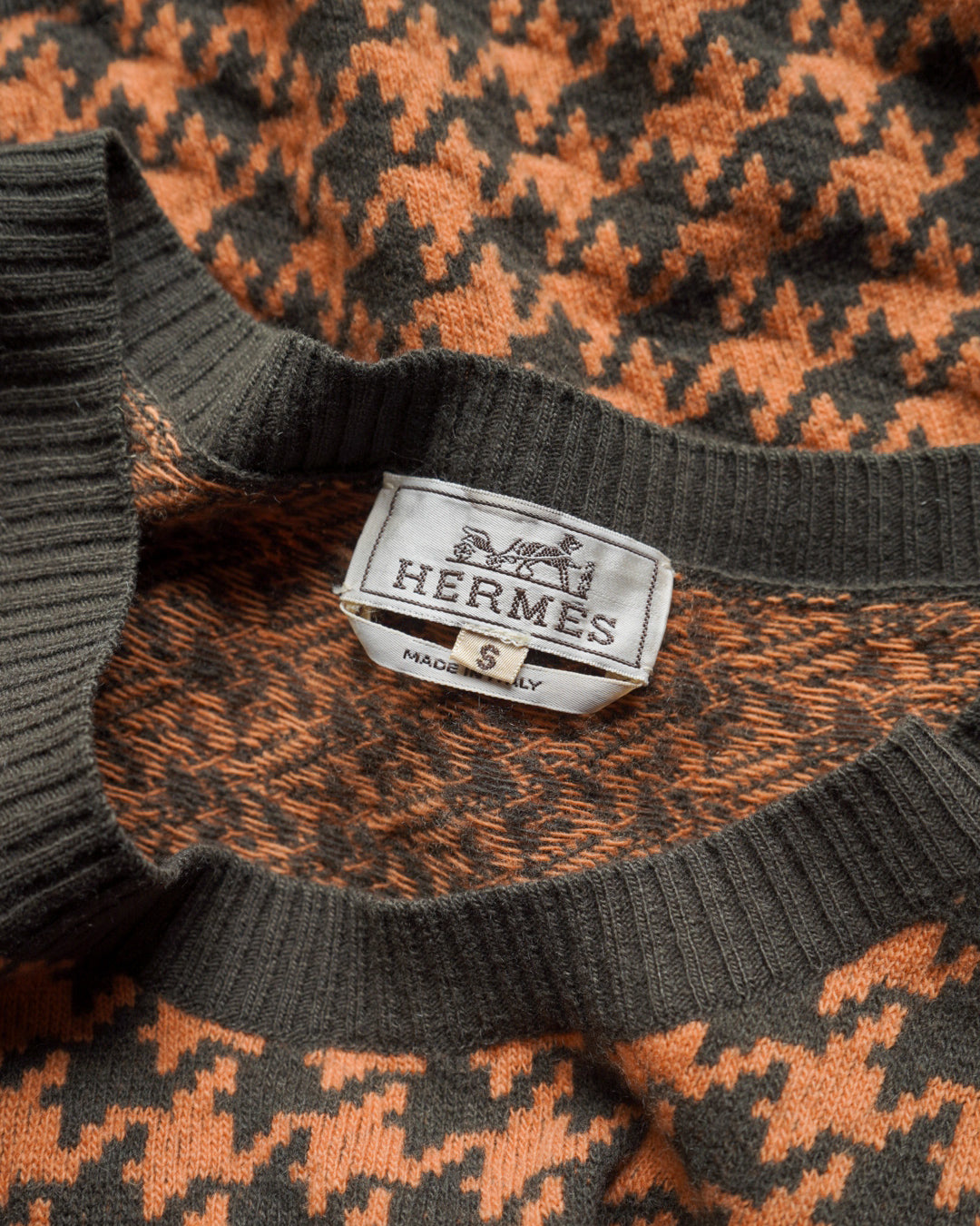 HERMES cashmere wool houndstooth design knit vest