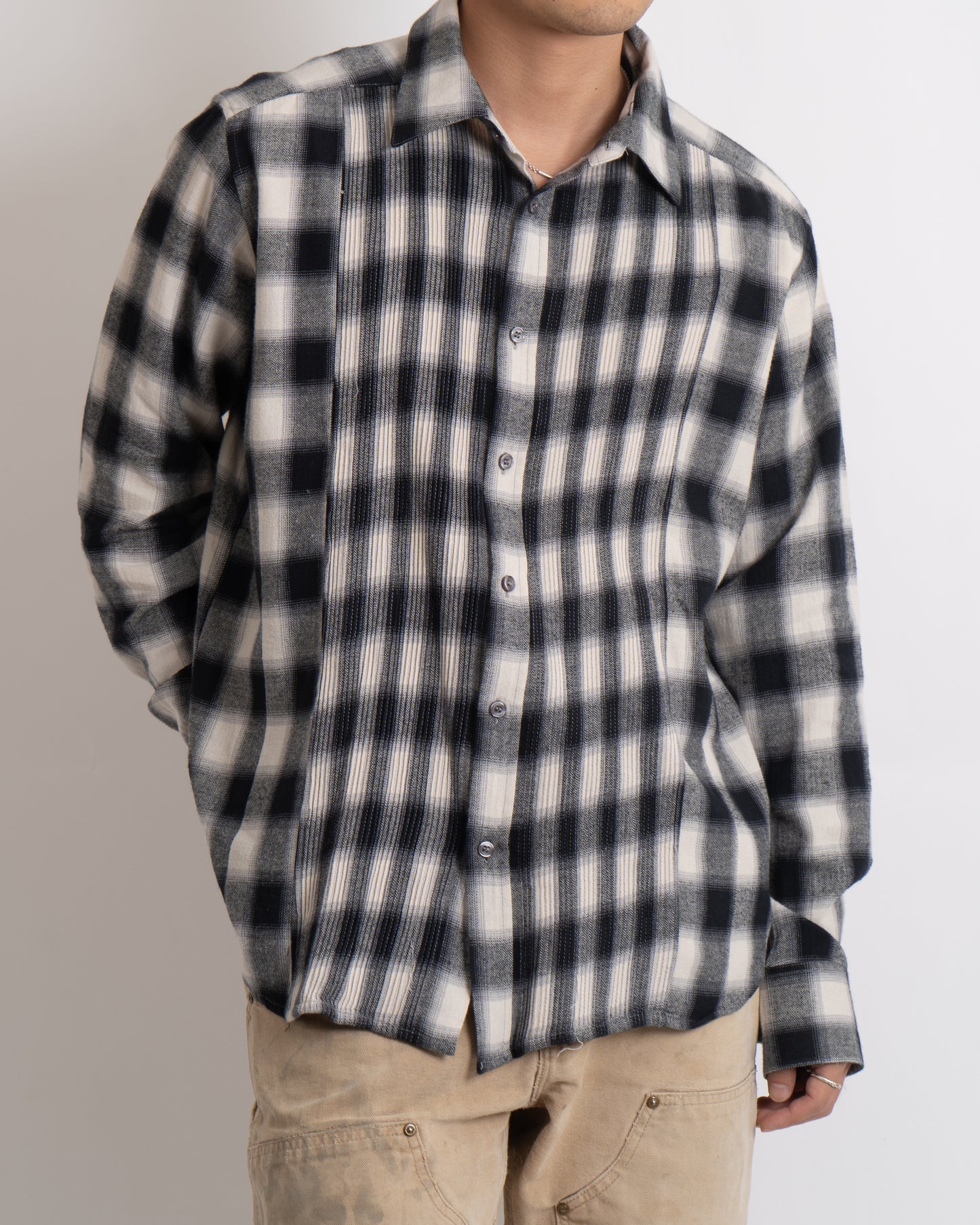 ombre check pleats design shirt