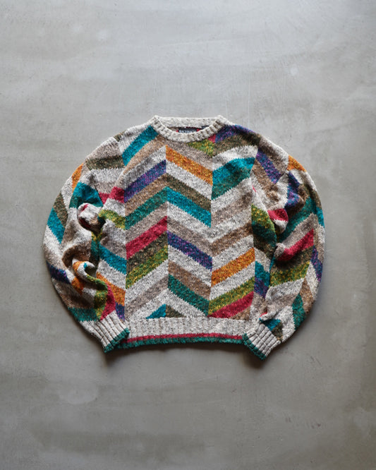 90s BACHRACH  random boarder art rummy cotton knit sweater