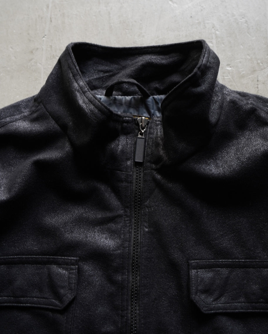 ATLAS FOR MEN fake leather zip-up stand collar jacket