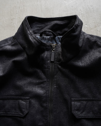 ATLAS FOR MEN fake leather zip-up stand collar jacket