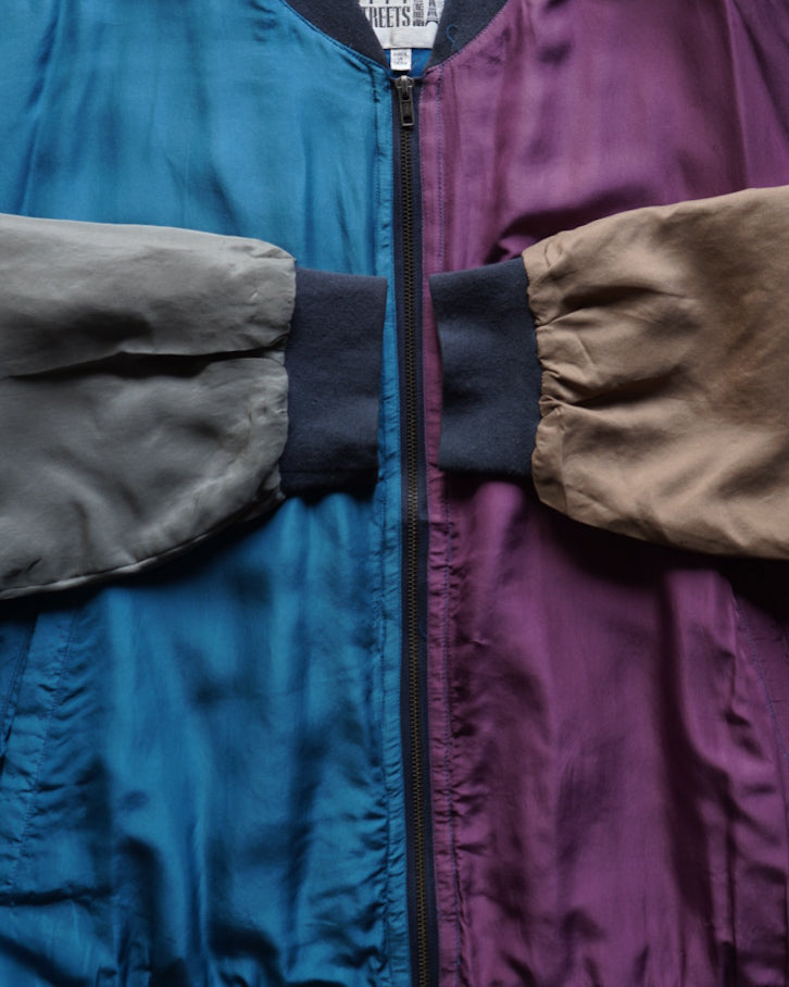 City Streets switching design silk zip-up blouson jacket