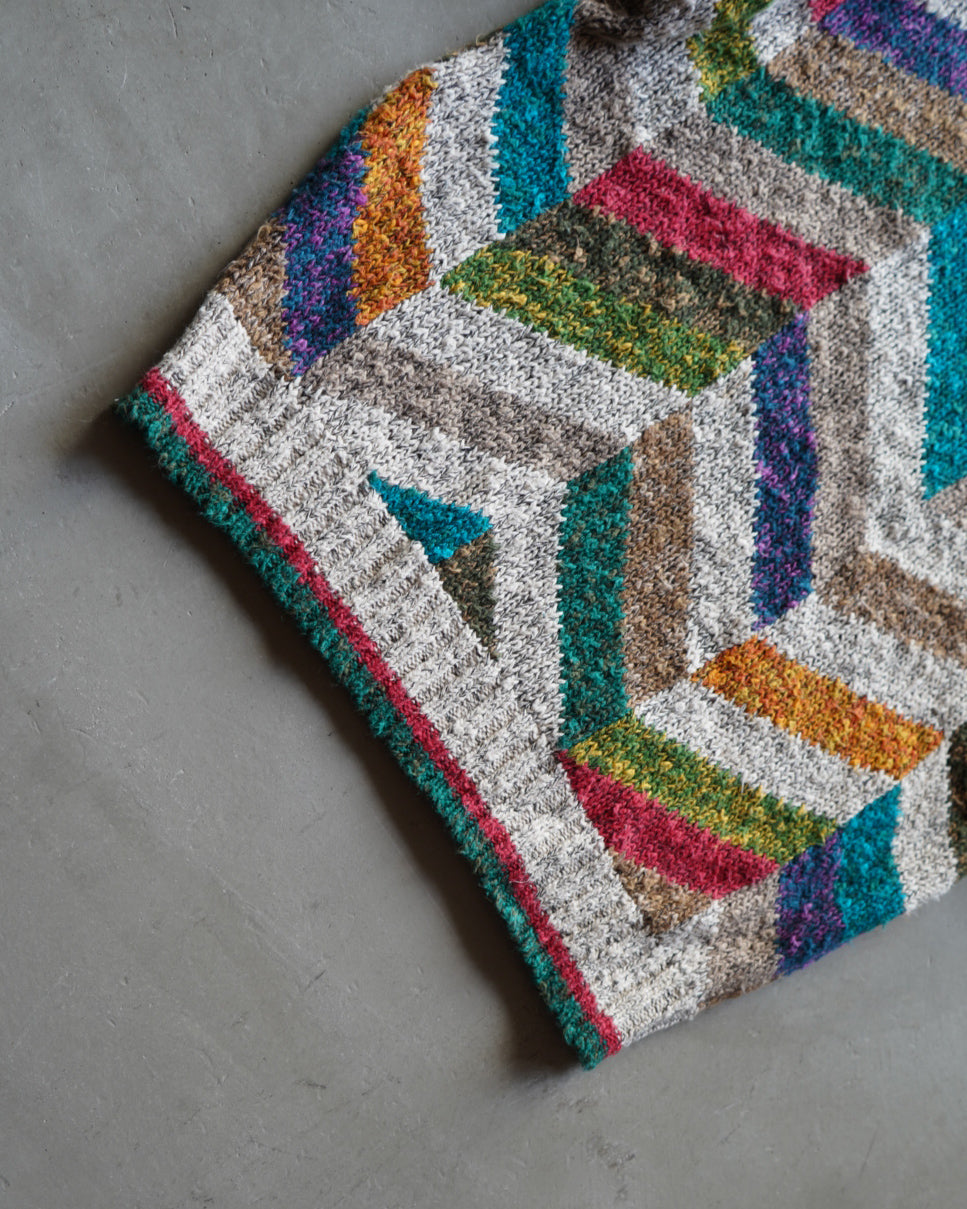 90s BACHRACH  random boarder art rummy cotton knit sweater