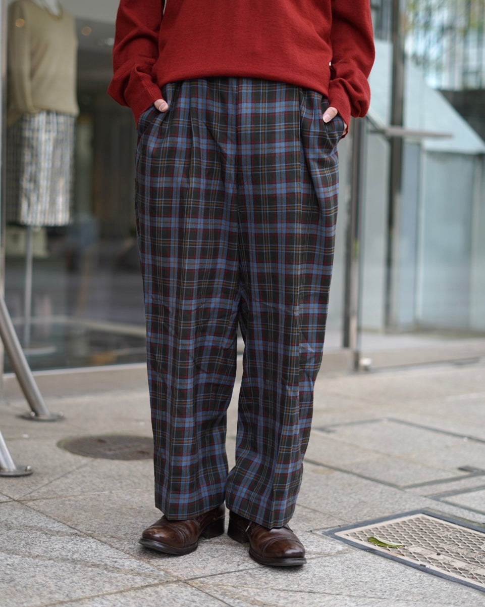 DAKS Plaid Check Pattern Wool Slacks
