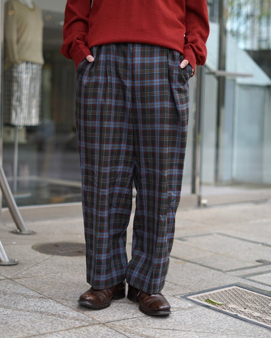 DAKS Plaid Check Pattern Wool Slacks