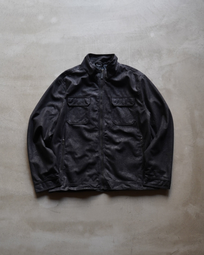 ATLAS FOR MEN fake leather zip-up stand collar jacket