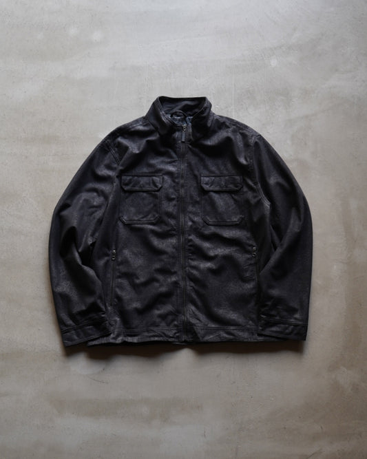 ATLAS FOR MEN fake leather zip-up stand collar jacket