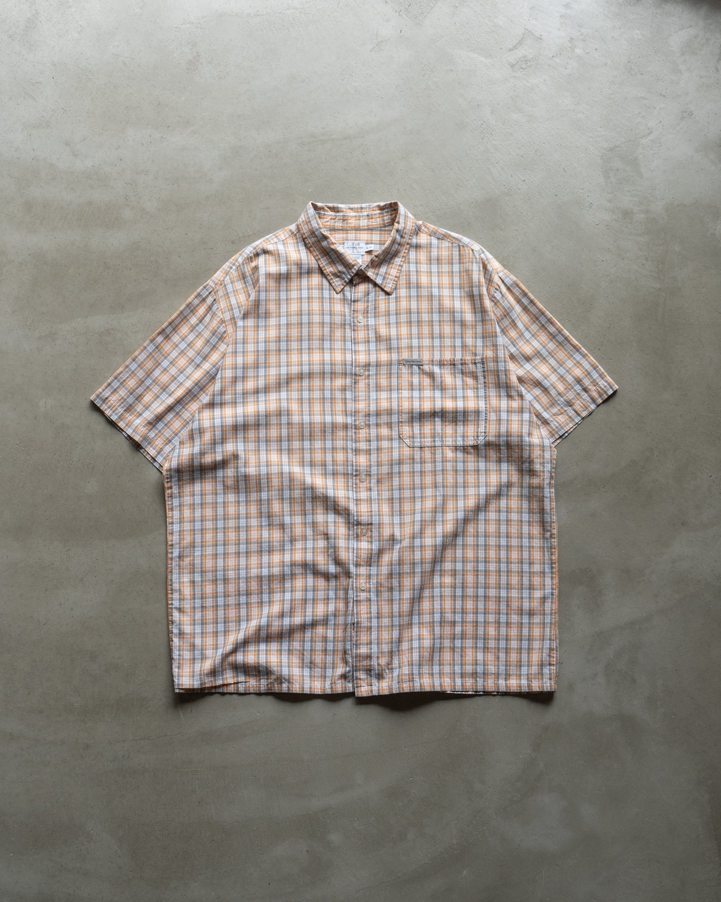 Calvin Klein Jeans cotton orange/gray check shirts .. box silhouette..