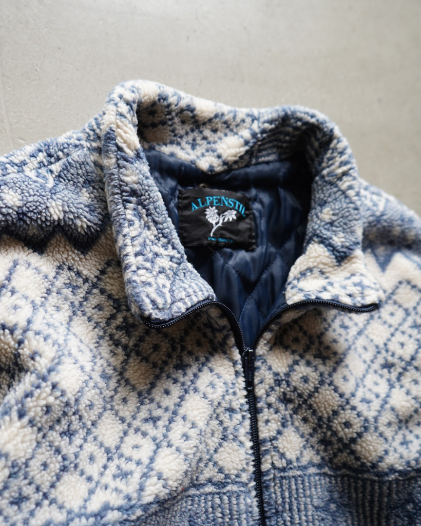 Alpenstil nordic pattern pile fleece zip-up jacket
