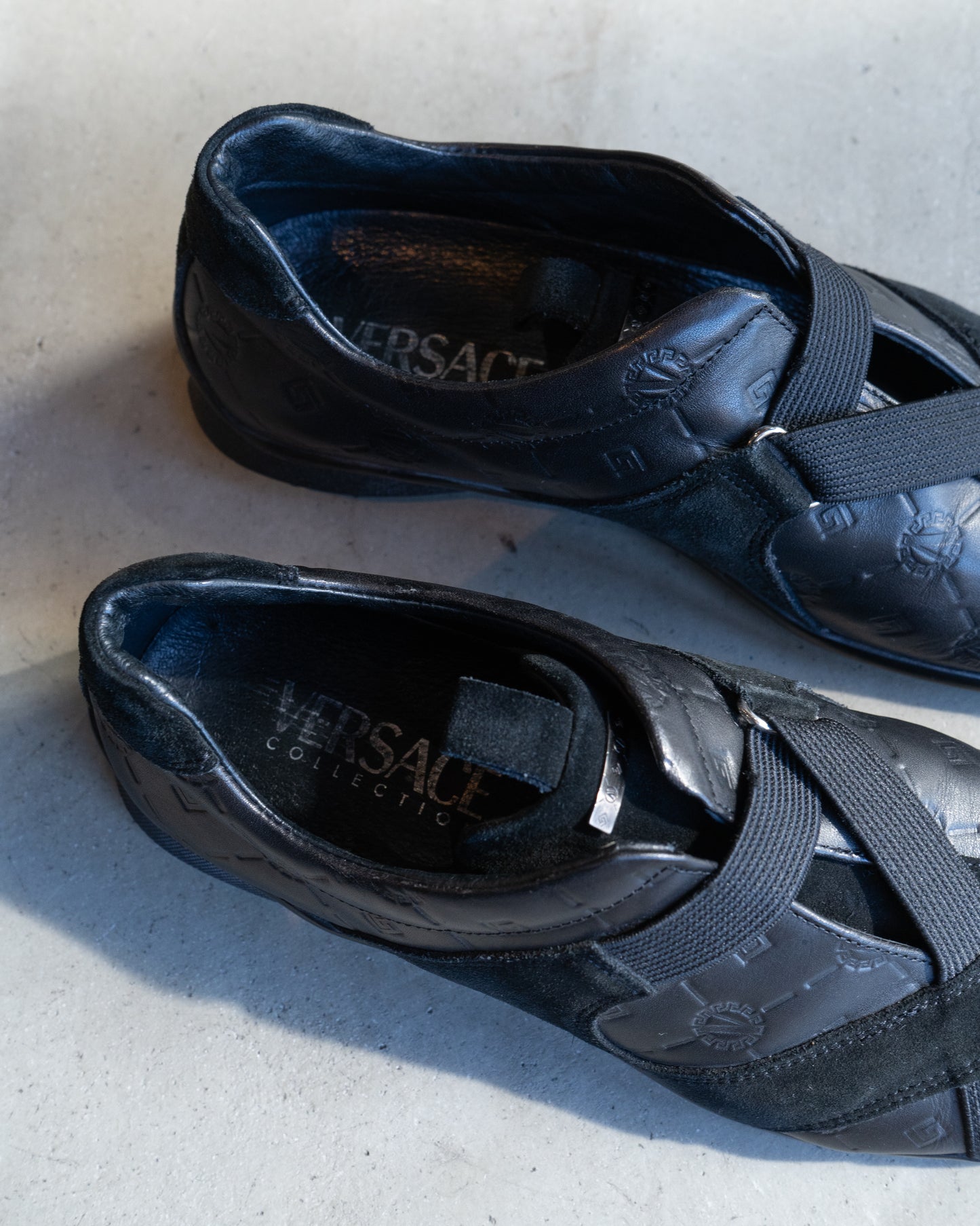 versace collection leather×suede slip on