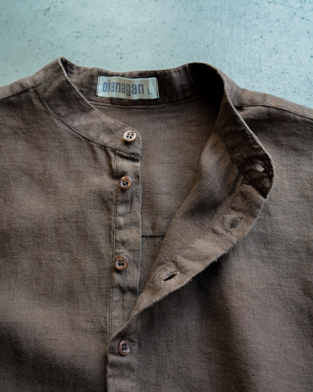Band collar linen pull over shirt