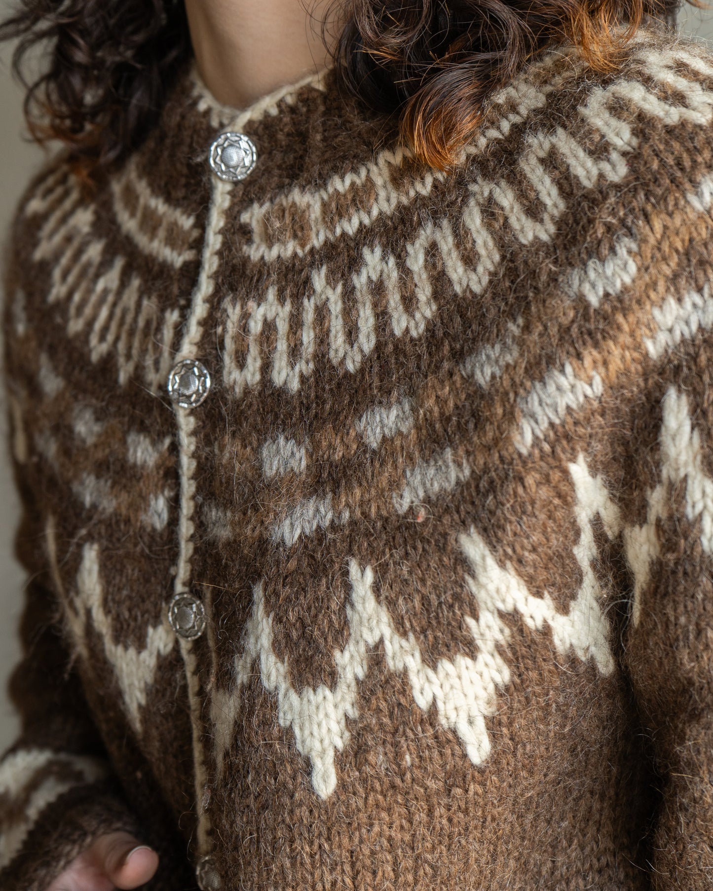 "ladies" 80s ICE WOOL ropey sweater cardigan