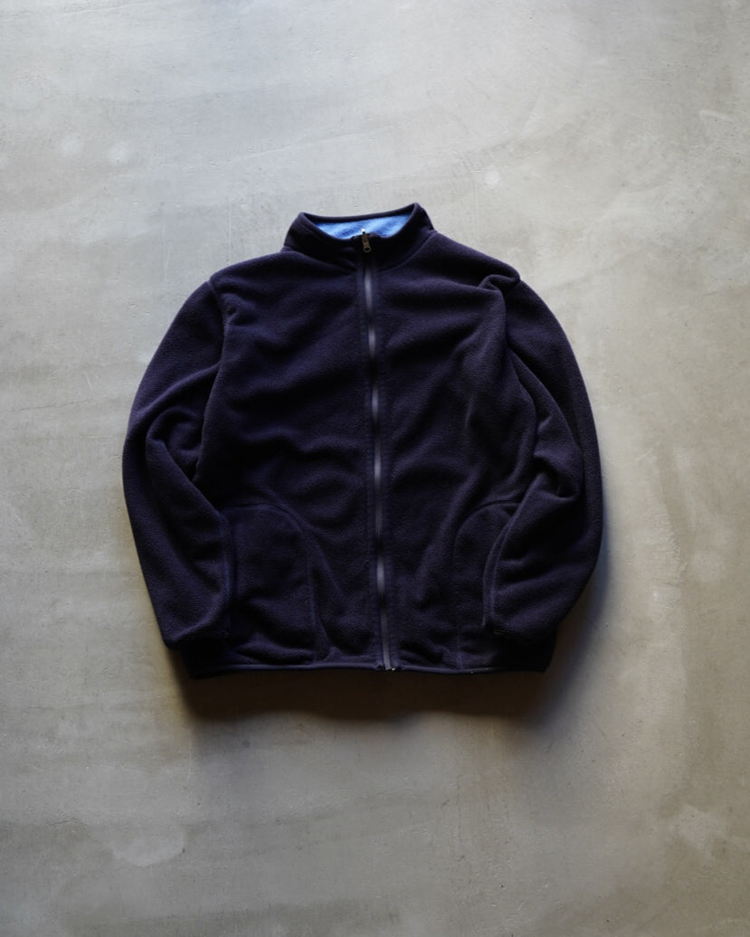 light blue and navy reversible fleece zip-up jacket