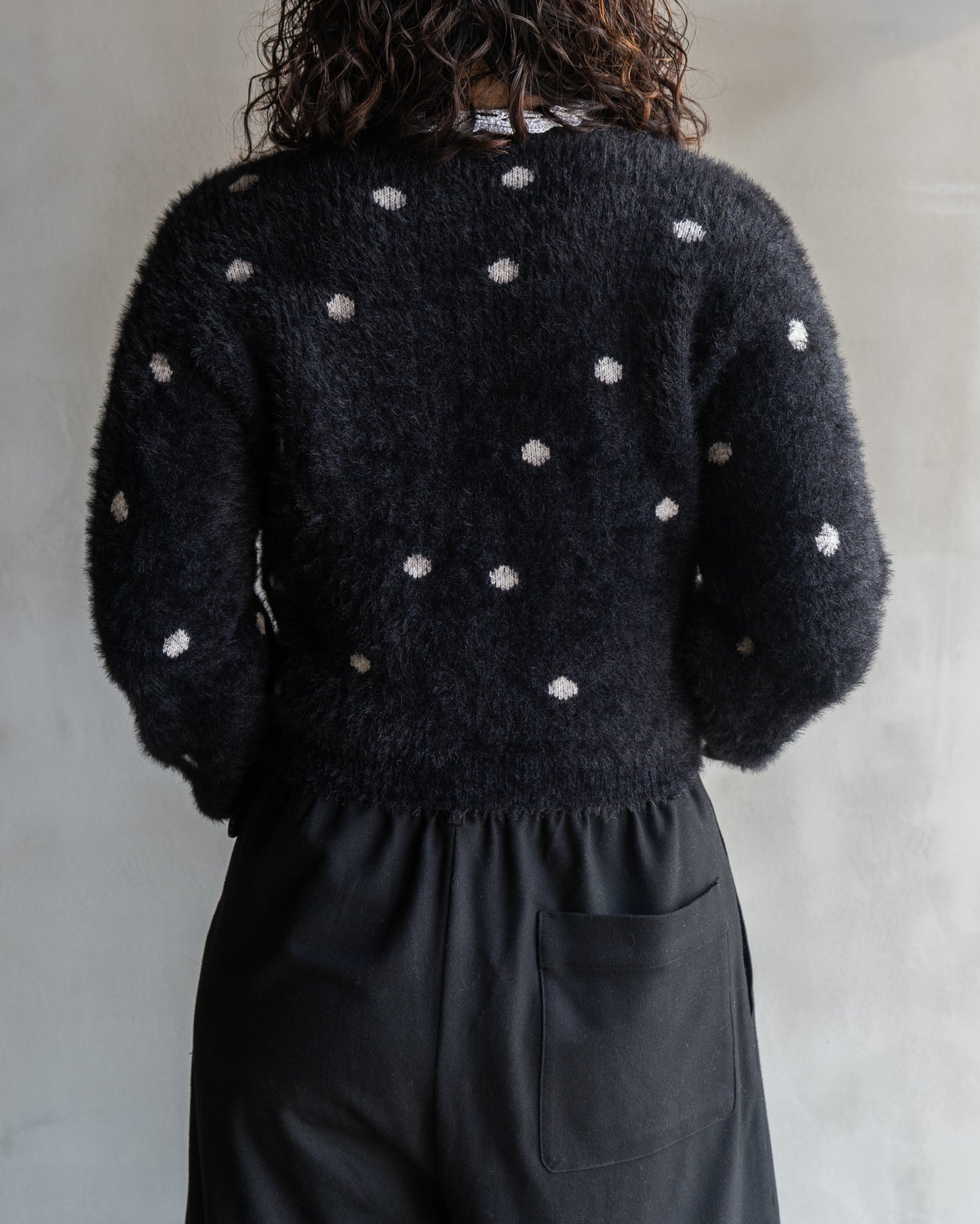 "ladies" polka dot mohair-like cardigan