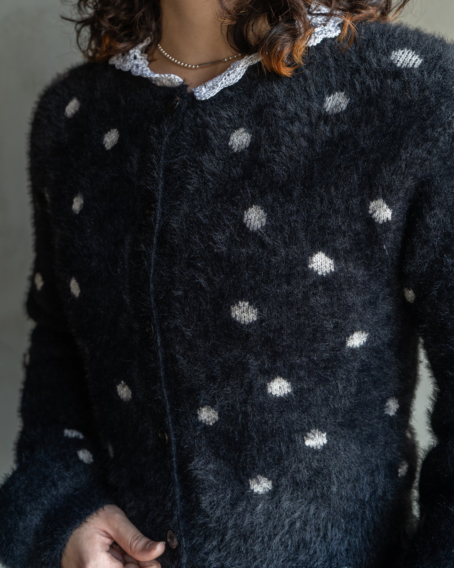 "ladies" polka dot mohair-like cardigan