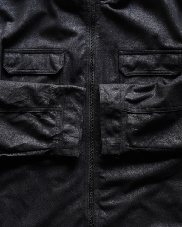 ATLAS FOR MEN fake leather zip-up stand collar jacket