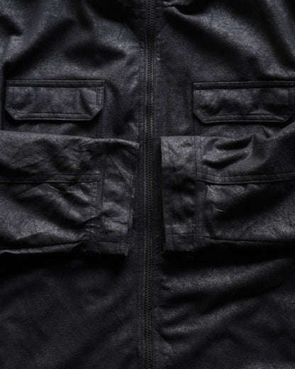 ATLAS FOR MEN fake leather zip-up stand collar jacket