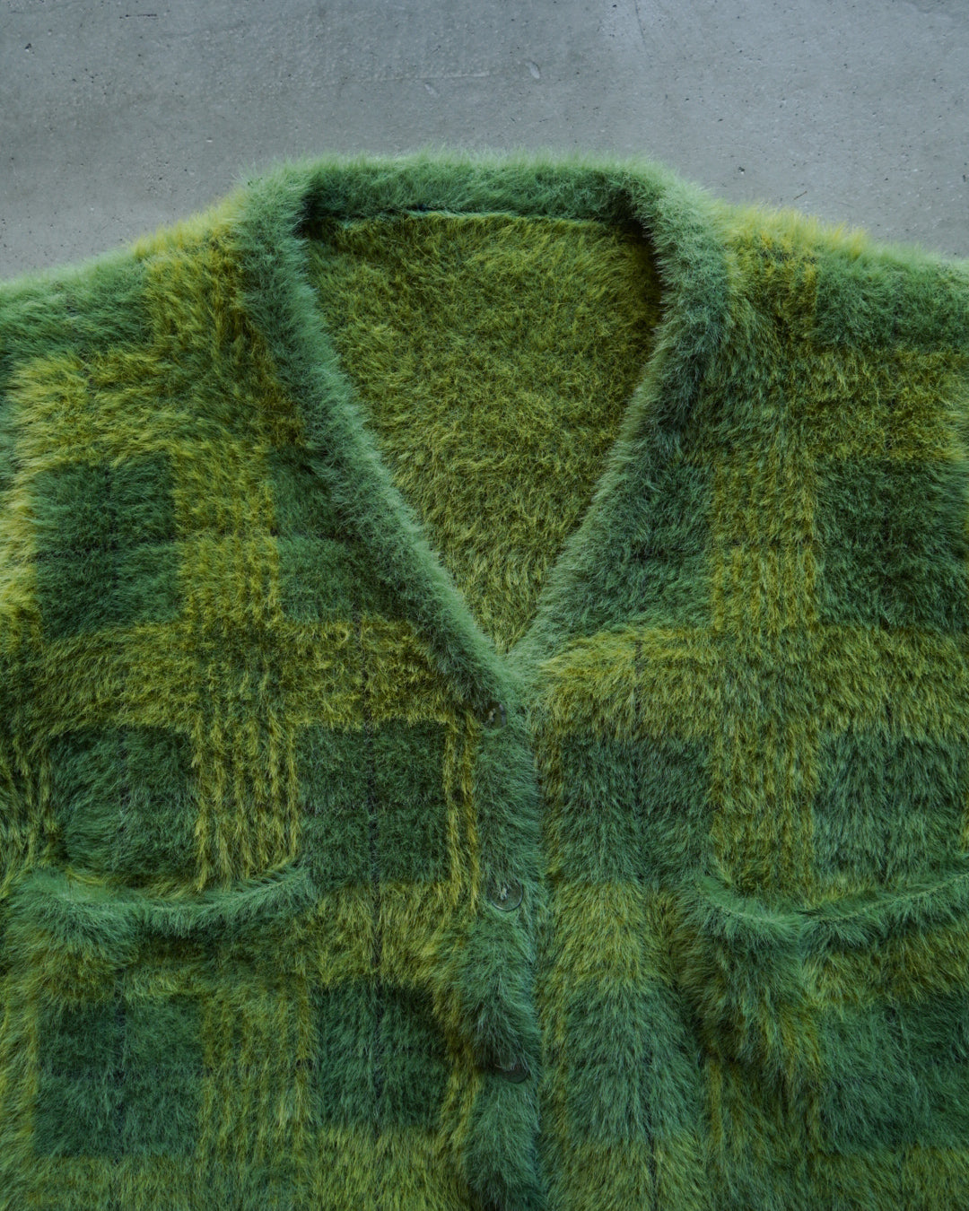" ladies " check design mohair cardigan