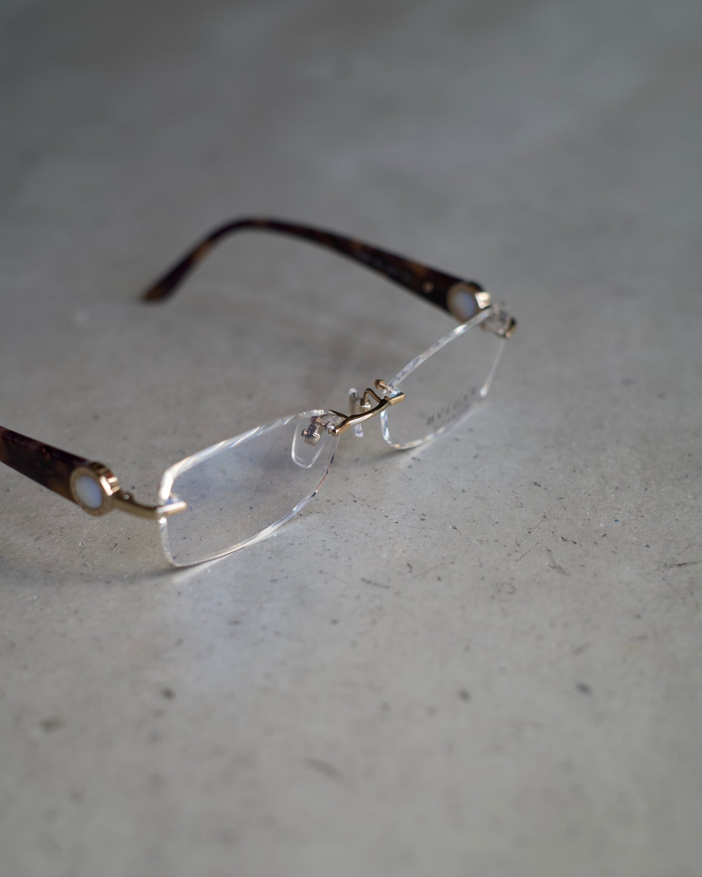 BVLGARI rimless eyeyear made in Japan"tortoiseshell