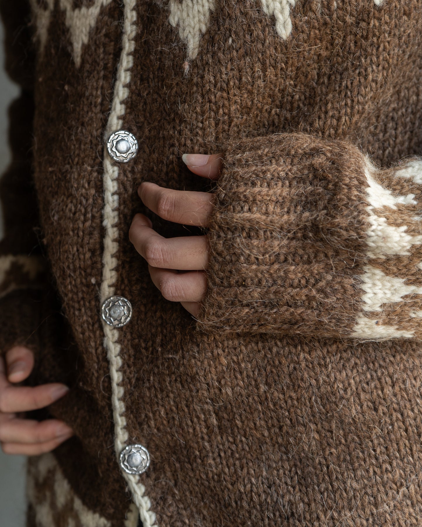 "ladies" 80s ICE WOOL ropey sweater cardigan