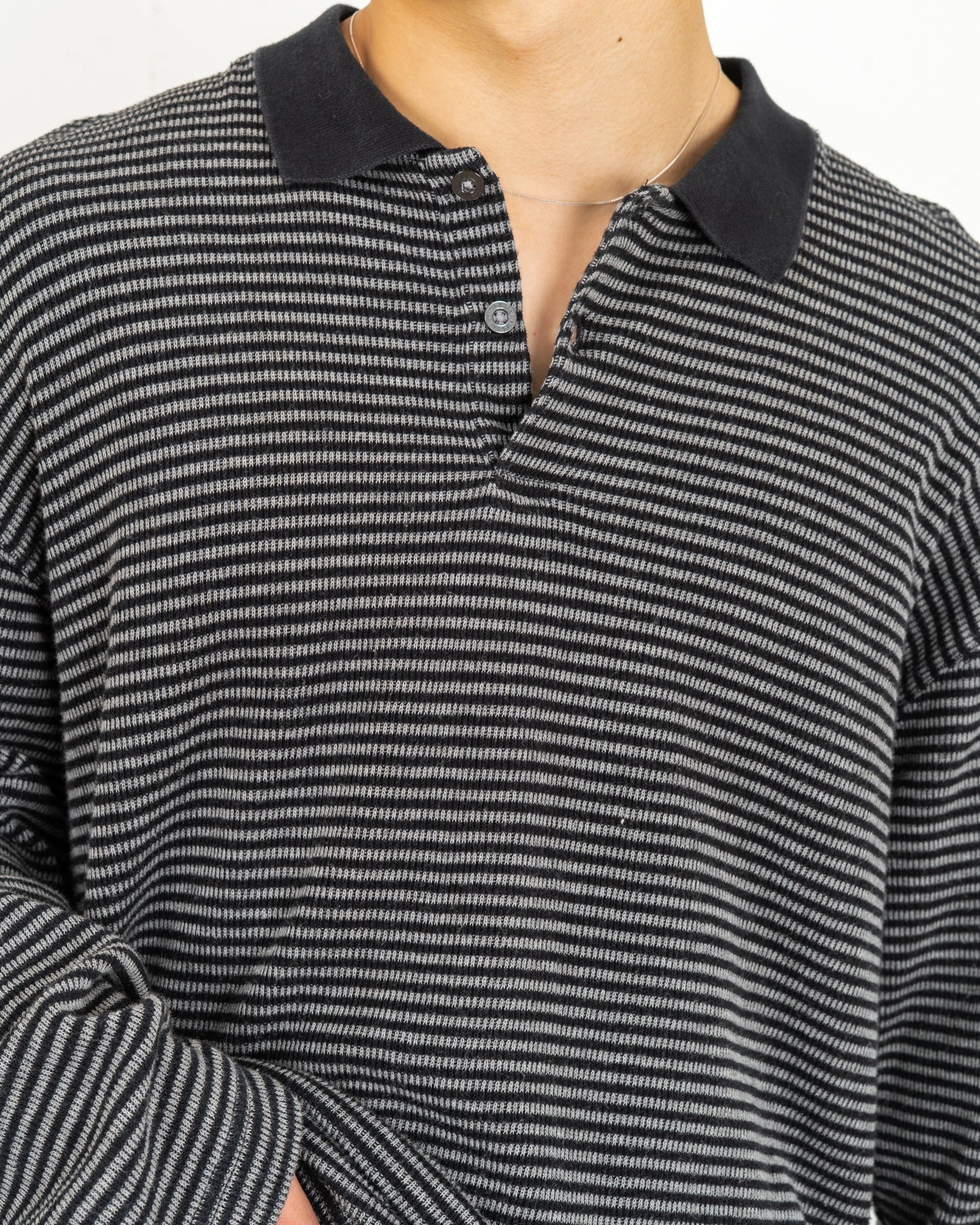 "Calvin Klein"Stripe L/S knit polo shirt