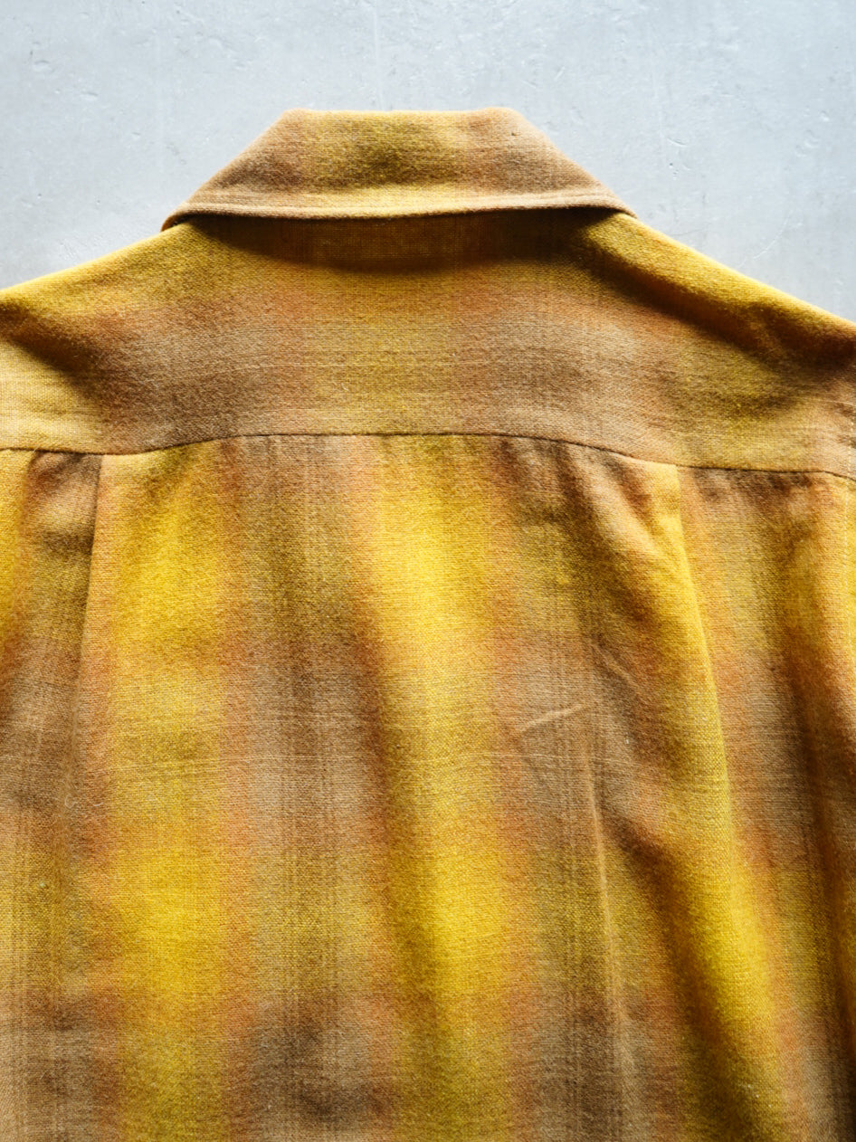 70's sears ombre check open collar wool shirts