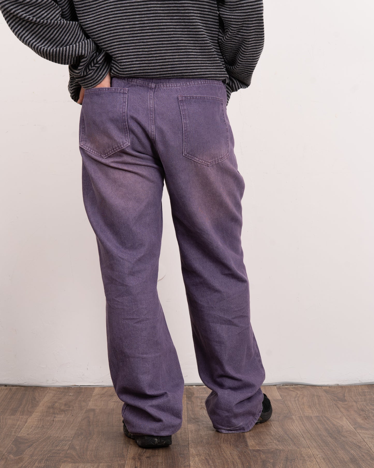 Purple processing straight denim pants