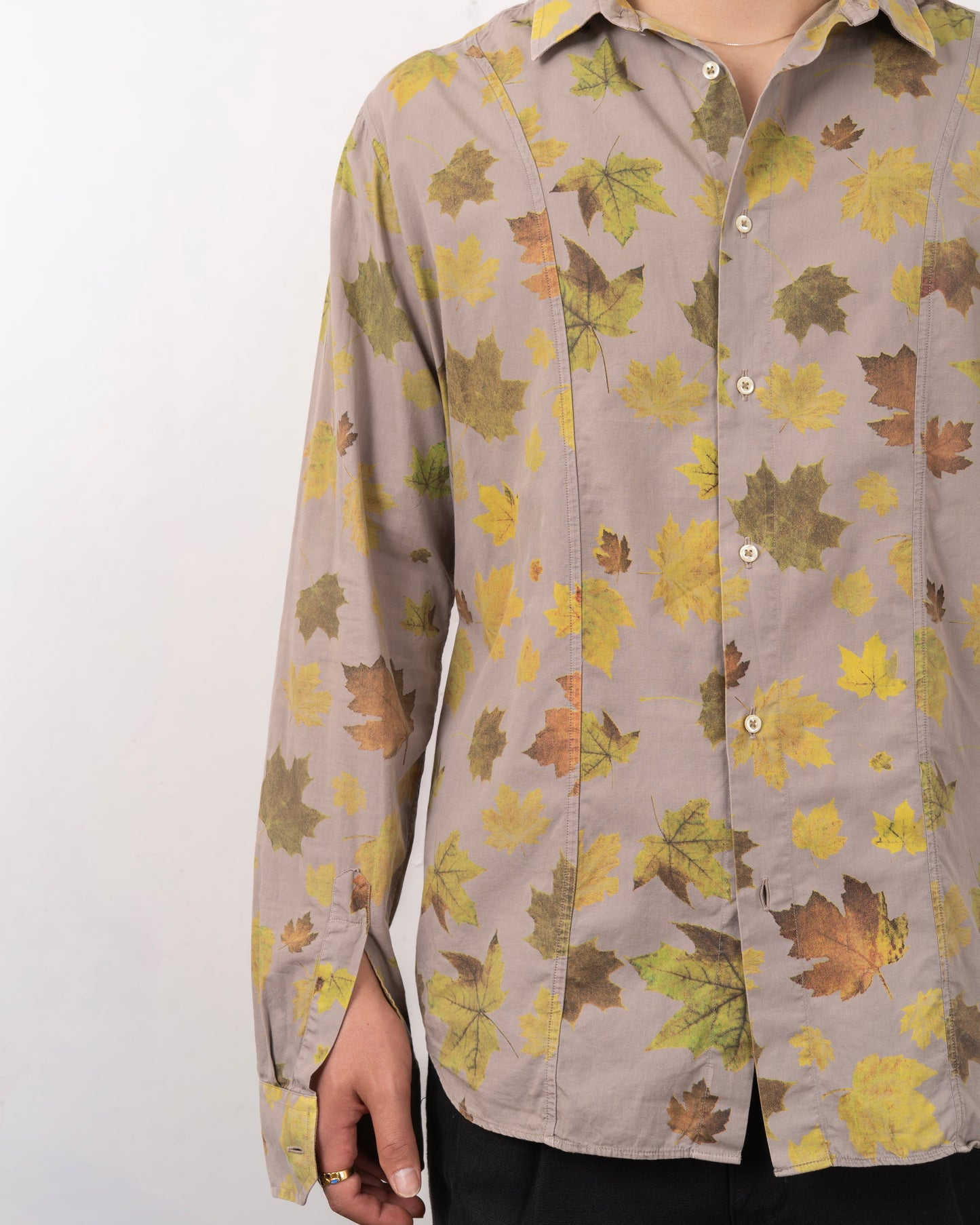 Made in ITALY leaf design long sleeve cotton shirt