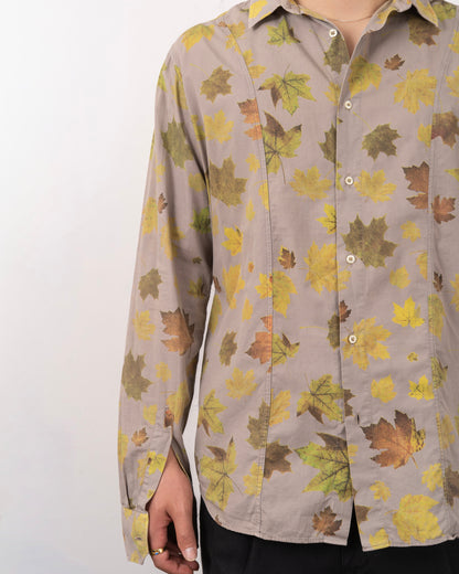 Made in ITALY leaf design long sleeve cotton shirt