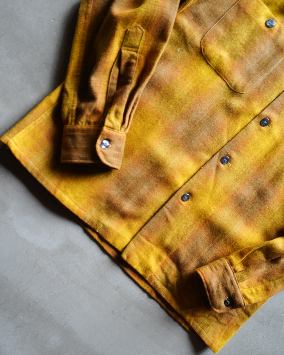 70's sears ombre check open collar wool shirts