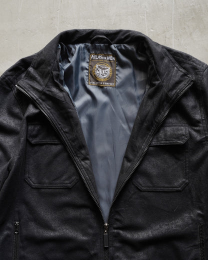 ATLAS FOR MEN fake leather zip-up stand collar jacket