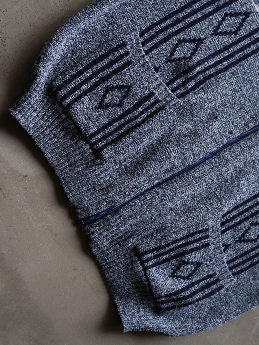 geometric pattern knit zip-up cardigan