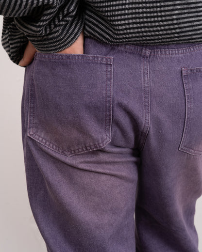 Purple processing straight denim pants