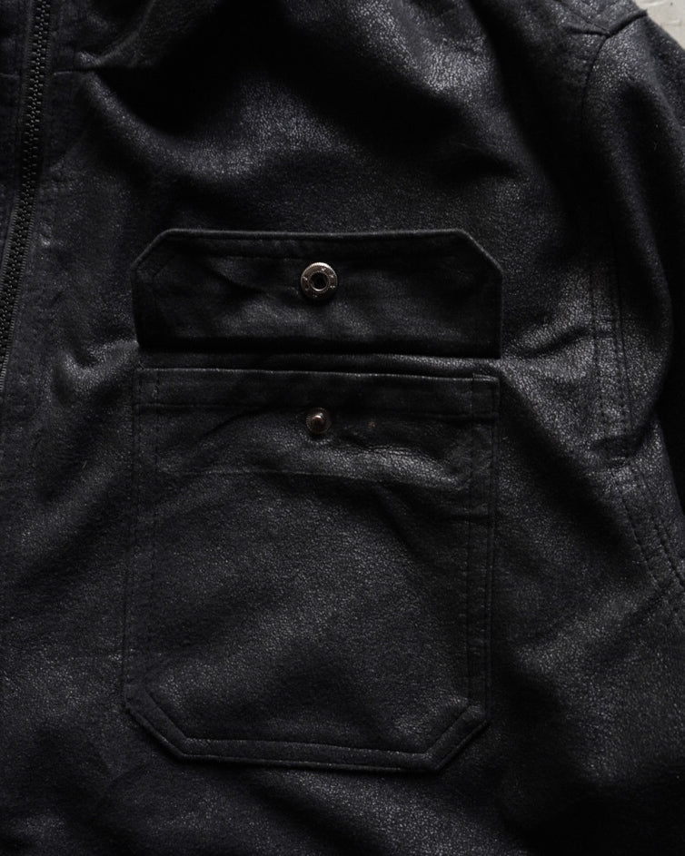 ATLAS FOR MEN fake leather zip-up stand collar jacket