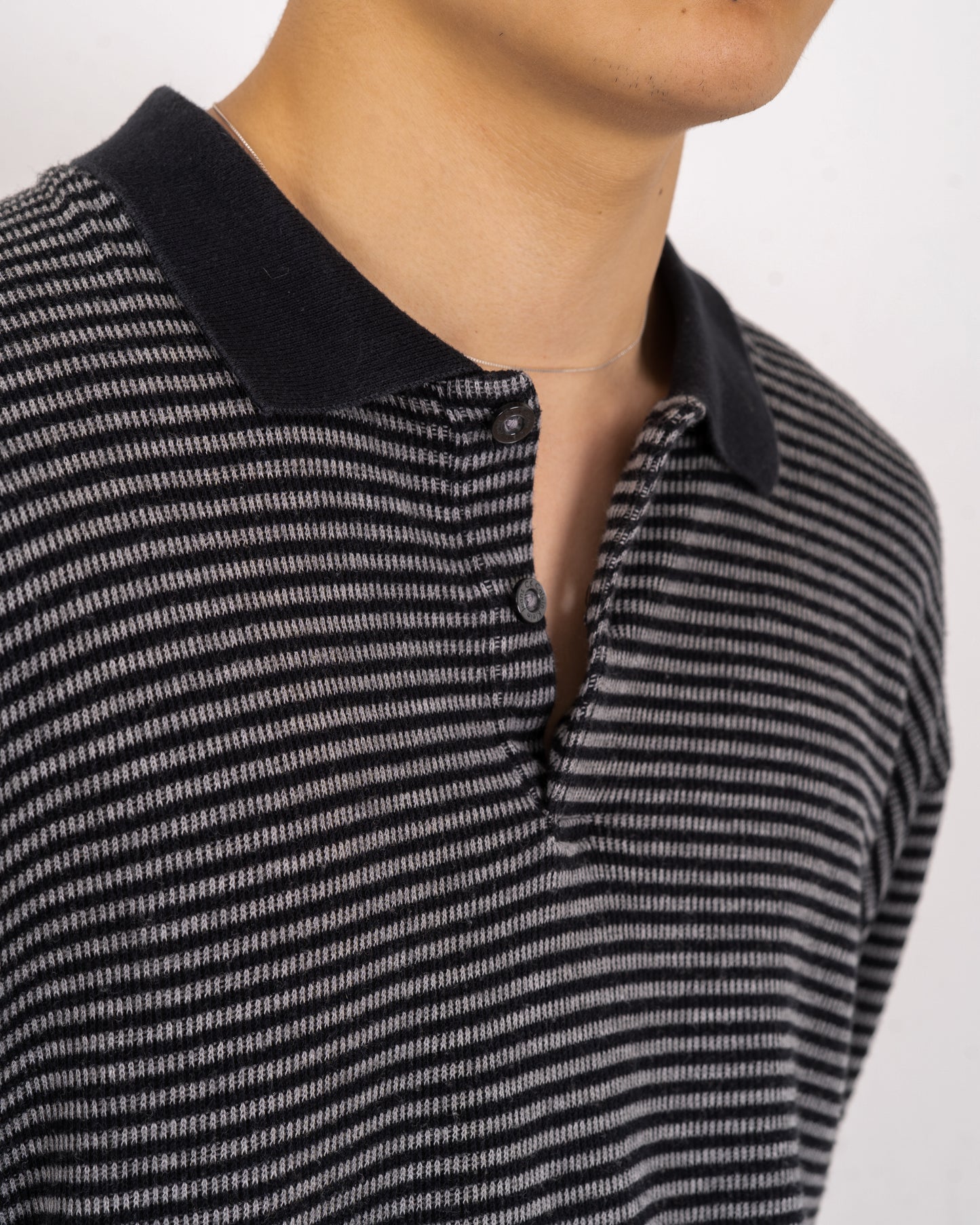 "Calvin Klein"Stripe L/S knit polo shirt