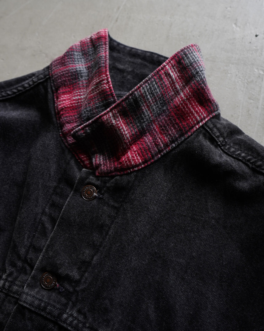 90s Levi's 70699 check lining Black denim jacket made in U.S.A