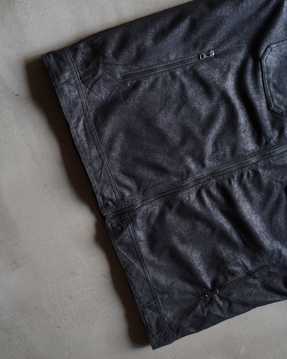 ATLAS FOR MEN fake leather zip-up stand collar jacket