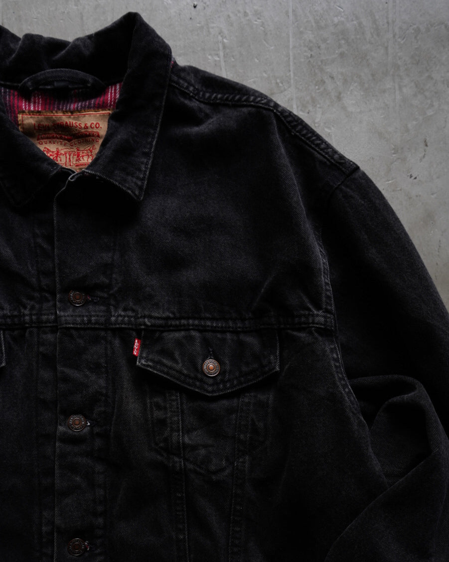 90s Levi's 70699 check lining Black denim jacket made in U.S.A