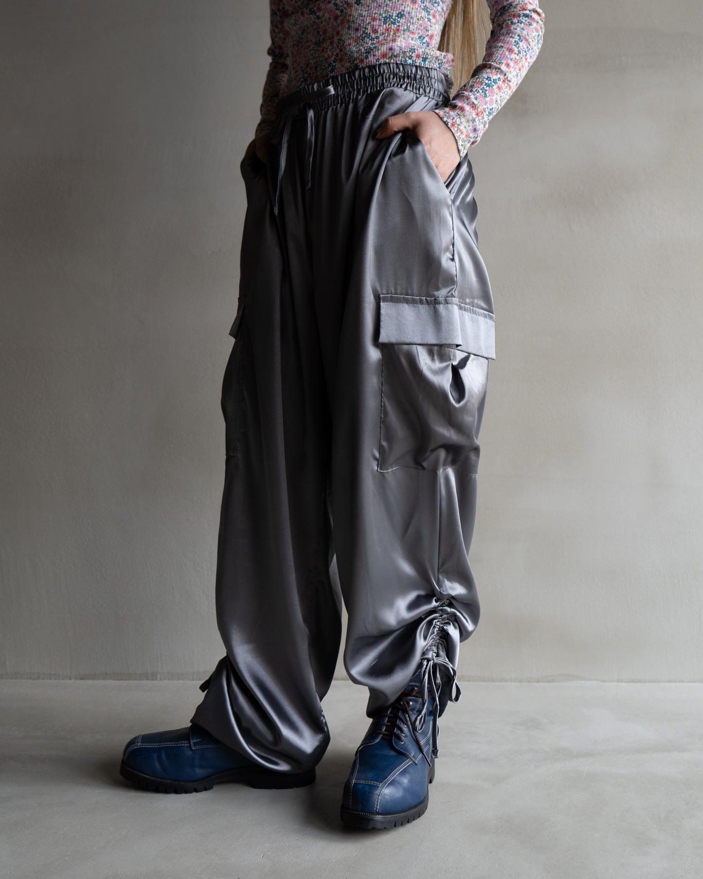 satin cargo easy pants