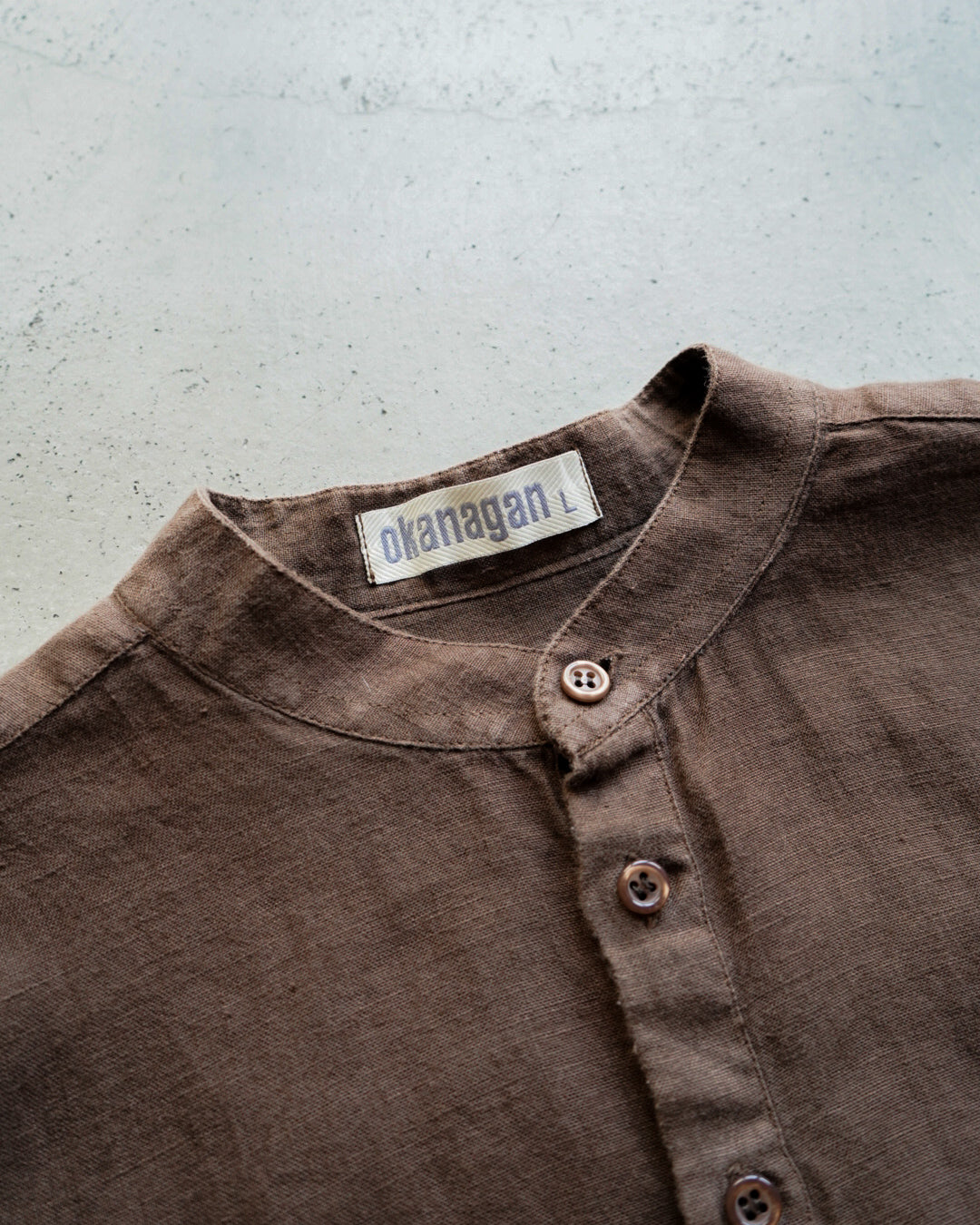Band collar linen pull over shirt