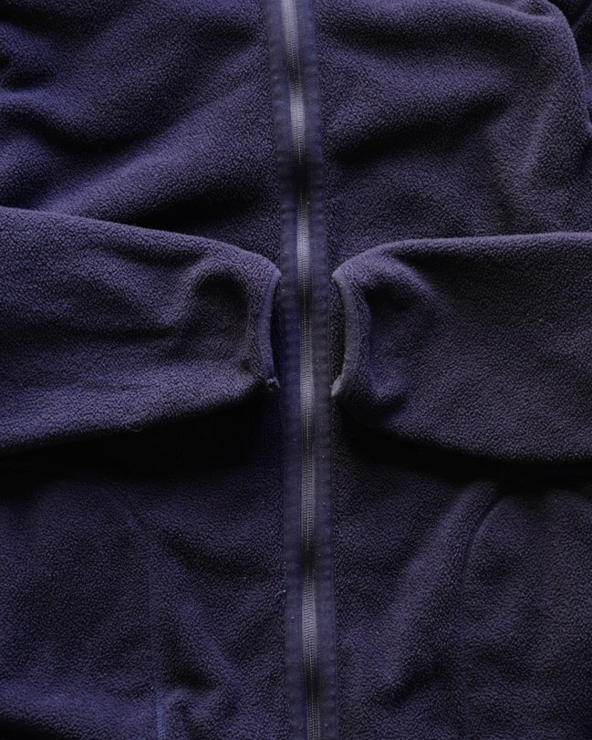 light blue and navy reversible fleece zip-up jacket
