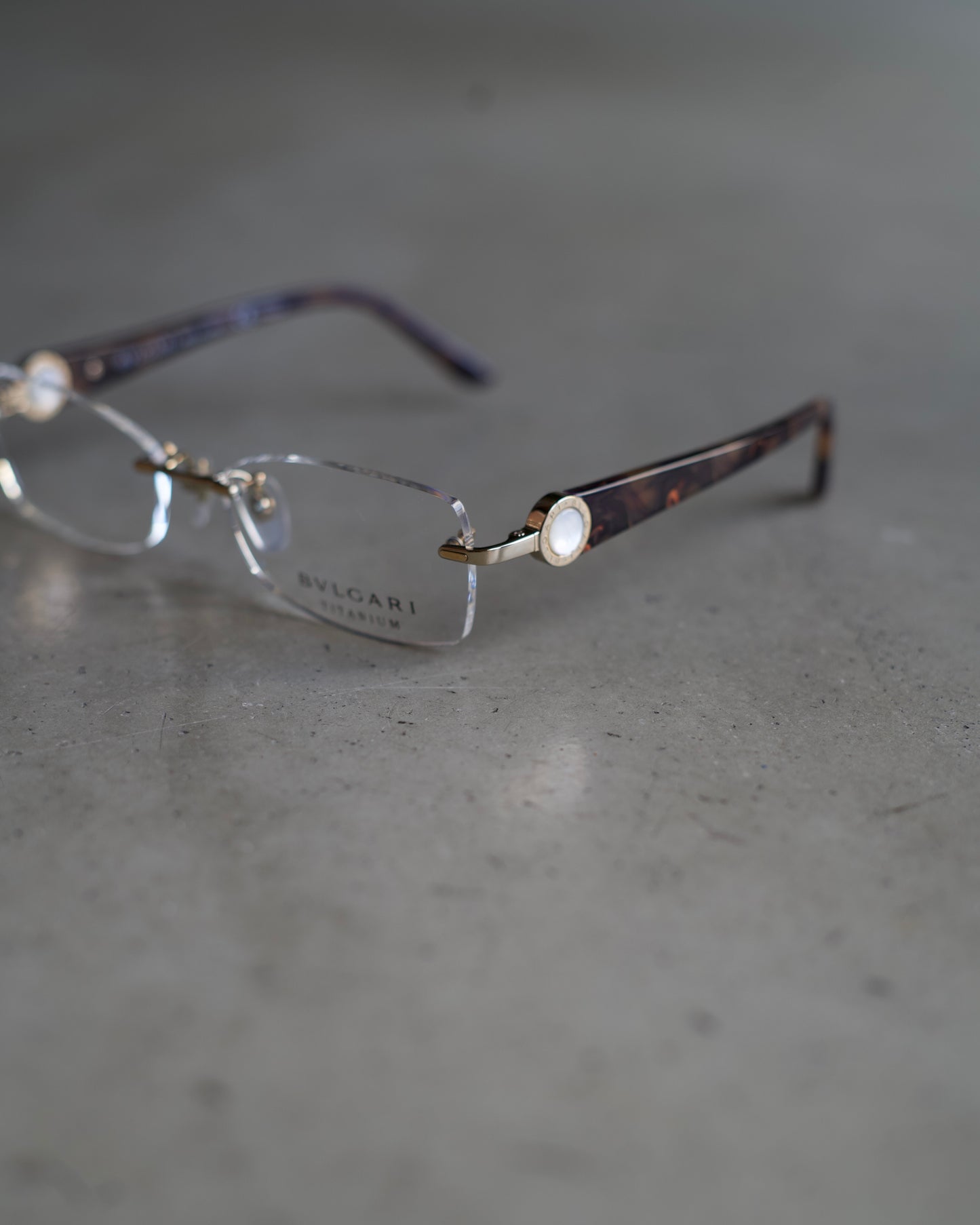 BVLGARI rimless eyeyear made in Japan"tortoiseshell