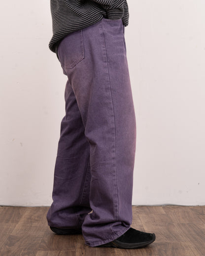 Purple processing straight denim pants