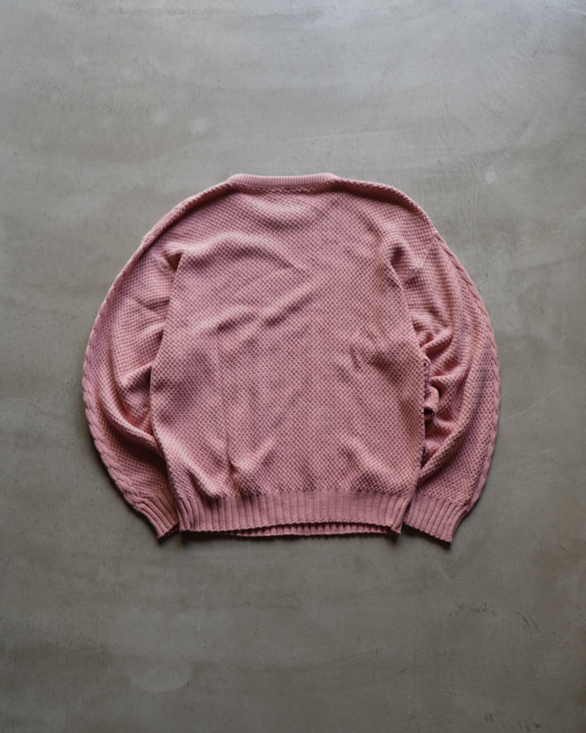 textured patchwork cable knit sweater