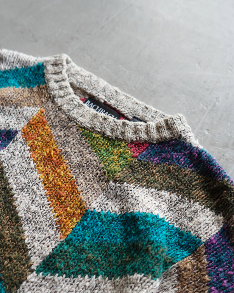 90s BACHRACH  random boarder art rummy cotton knit sweater