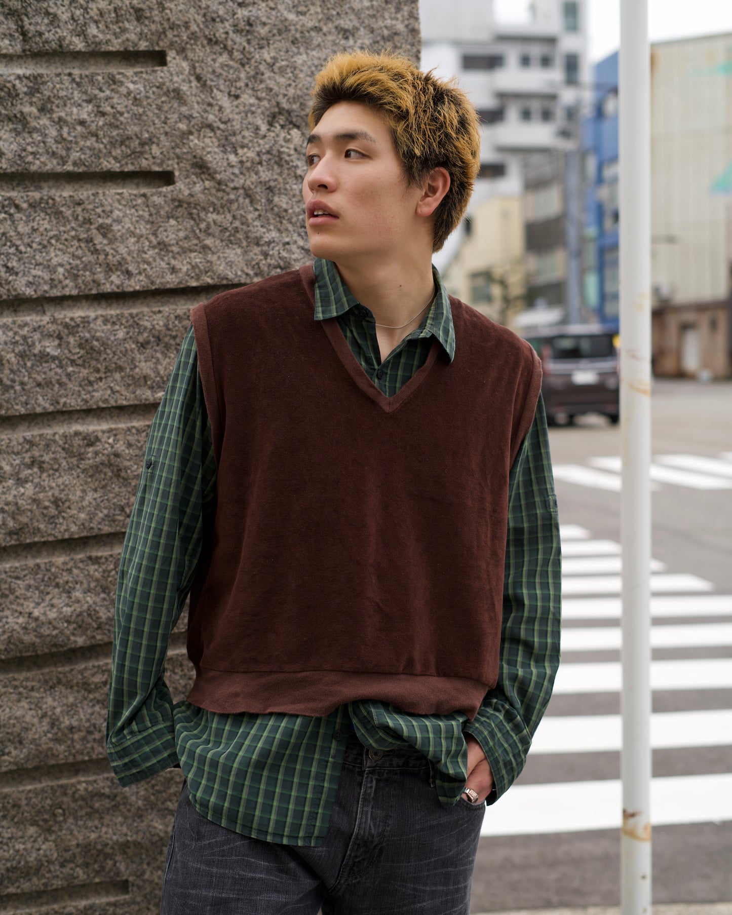 80's Richman Brothers V Neck Velour Knit